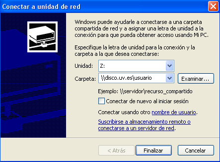 Ventana de configuración de la conexión